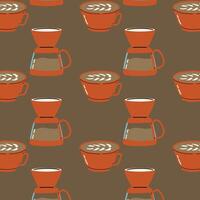 Seamless pattern with coffee drink in cup and pots vector