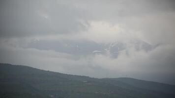 Panorama of the mountains on a cloudy spring day. video