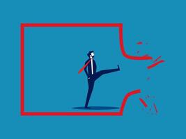 Forbidden things, freedom of thought. Businessman breaking the frame vector