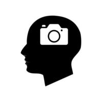 Silhouette icon of man head and camera vector