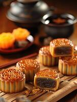 AI generated Chinese traditional Moon cakes at mid autumn festival. photo