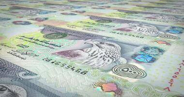 sedlar av ett hundra qatari riyal av qatar, kontanter pengar, slinga video