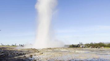 Powerful Icelandic Strokkur Geyser erupting from a hole releasing steam video