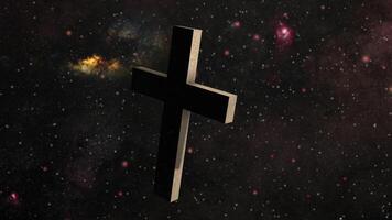 Cristo cruzar flotante en cósmico celestial universo video