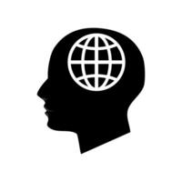 Head and globe vector icon on white background