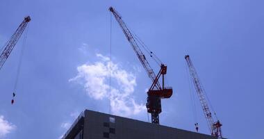 Stopping cranes at the top of the building at the business town in Tokyo video