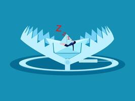 Businesswoman sleeping trapped in a trap. Risky business concept vector