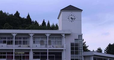 A closed elementary school building at the country side in Gunma telephoto shot video