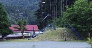 A playground equipment of the closed elementary school ground video