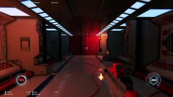 3D mock-up of loopable first person shooter in space. Futuristic space and battle. Videogame gaming video