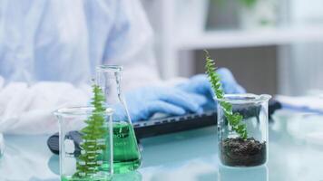 Close-up shot of biochemistry samples on researcher table. Science and study video