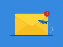 Send news, notification messages. Unread emails. Letter with paper airplane vector