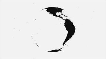 abstract animatie van roterend zwart planeet aarde Aan wit achtergrond. geschilderd planeet aarde met zwart contouren van continenten Aan wit achtergrond video