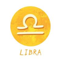 Hand drawn libra zodiac sign in golden round frame Astrology doodle clipart Element for design vector