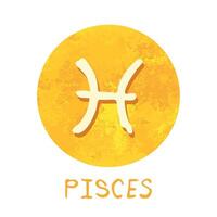 Hand drawn pisces zodiac sign in golden round frame Astrology doodle clipart Element for design vector