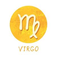 Hand drawn virgo zodiac sign in golden round frame Astrology doodle clipart Element for design vector