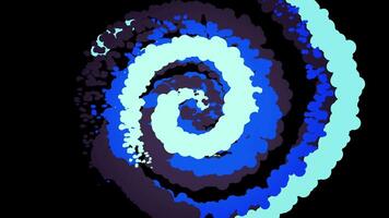 Endless spinning spiral of several rotating wide bubbling stripes on black background, seamless loop. Animation. Colorful rotating tornado. video