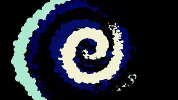 Abstract spiral background with blue and grey bubbles spinning isolated on black background, seamless loop. Animation. Funnel formed by wide unusual stripes with uneven edges. video