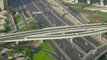 Top view city traffic of highway and bridge. Stock. Top view of the highway with cars in Dubai video