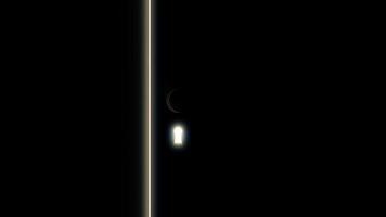 Door in a dark room opens and fills the space with bright white light, new possibilities concept. Animation. Abstract silhouette of door and keyhole with a key inside, monochrome. video