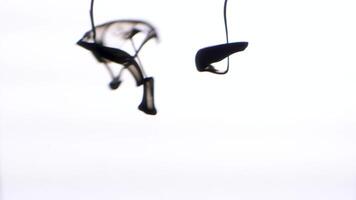 Close-up of black ink in water on white background. Drops of black ink beautifully splash in water, creating abstract art background video