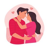 Pareja de hombre y mujer abrazando y que cae en amor para San Valentín día concepto ilustración vector