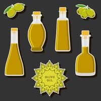 Illustration on theme big set different types liquid oil, bottle various size vector