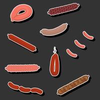 Illustration on theme big set different types delicatessen meat sausages vector