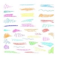 Hand-drawn underlining elements, brush with crayon effect, chalk texture. Chalk stroke for highlighting. Vector illustration in children's style. Crayon brush colored underline.