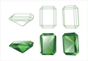 Set of isolated baguette gemstone illustrations vector