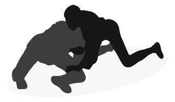 Image of silhouettes sambo athletes in sambo wrestling, combat sambo, duel, fight, fistfight, struggle, tussle, brawl, jiu jitsu. Martial art, sportsmanship vector