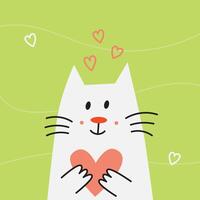 Vector card with cute cat holding heart