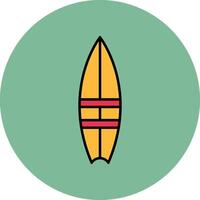 tabla de surf línea lleno multicolor circulo icono vector