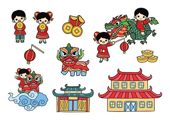 chinese new year elements set