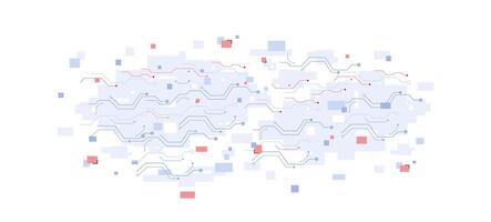 azul y rojo circuito tecnología concepto en blanco antecedentes. limpiar cuadrado partícula y línea digital, electrónico resumen. vector