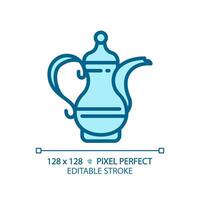 Arabic coffee pot light blue icon. Antique handmade traditional pot. Unique prestigious culture. RGB color sign. Simple design. Web symbol. Contour line. Flat illustration. Isolated object vector