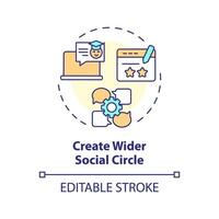 2D editable multicolor create wider social circle icon, simple isolated vector, thin line illustration representing extracurricular activities. vector