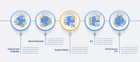 2D extracurricular activities vector infographics template with creative thin line icons, data visualization with 5 steps, multicolor process timeline chart.