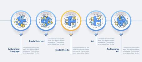 2d Extra curricular ocupaciones vector infografia modelo con creativo Delgado línea iconos, datos visualización con 5 5 pasos, multicolor proceso cronograma cuadro.