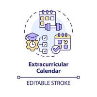 2D editable multicolor extracurricular calendar icon, simple isolated vector, thin line illustration representing extracurricular activities. vector