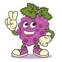 Cartoon grapes retro groovy character. Vector illustration on white background. Trendy 70s cartoon style.