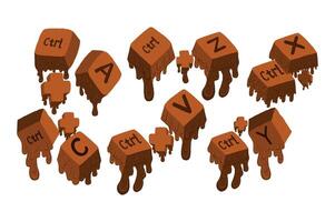 Set Of Vector Keyboard Shortcut Keys With Melted Chocolate Theme