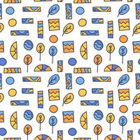 Vector seamless pattern of hand drawn geometric shapes, plants. Flat abstract background from decorative doodle natural elements, wallpaper. Modern print for textiles, fabric