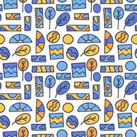 Vector seamless pattern of hand drawn geometric shapes, plants. Flat abstract background from decorative doodle natural elements, wallpaper. Modern print for textiles, fabric