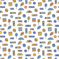 Vector seamless pattern of hand drawn geometric shapes, plants. Flat abstract background from decorative doodle natural elements, wallpaper. Modern print for textiles, fabric
