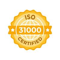 ISO 31000 Certified Emblem. A sophisticated, golden certification badge symbolizing adherence to the ISO 31000 risk management guidelines vector