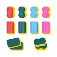 Set of multi-colored cleaning sponges with wavy edges and dotted textures isolated against a white background vector