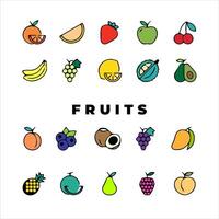 Fruits color icons set in doodle style for any design vector