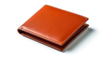 AI generated Orange leather wallet isolated on white background. photo