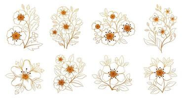 Golden Branches with flowers in a line art style, composition for wedding, etc vector